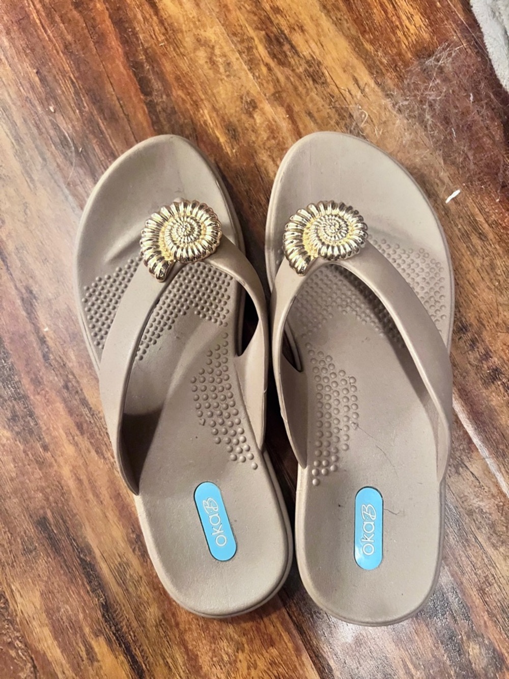 OKA b. Calypso Flip Flop Sandal in Taupe with Floral Medallion